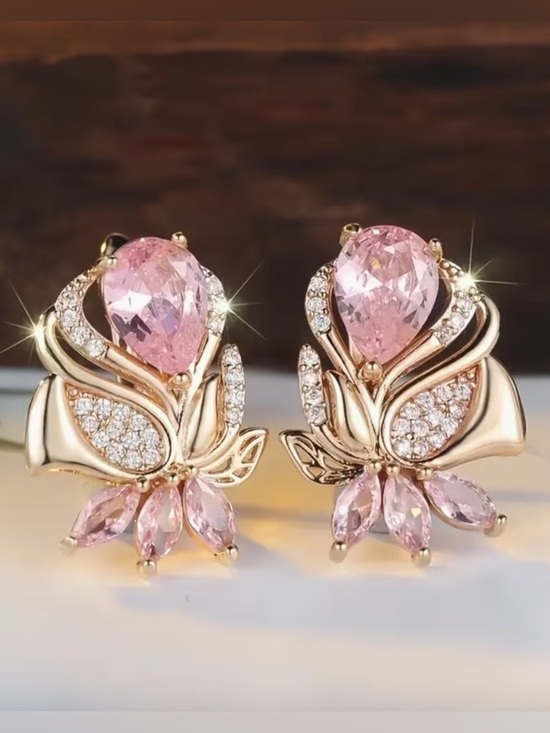 Anthropologie Jewelry - Elegant Pink Teardrop Floral Stud Rose Earrings.